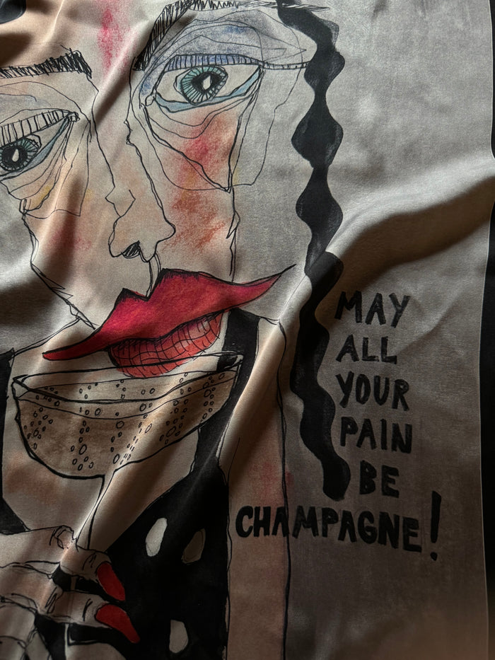 SCARF WITH A LADY AND CHAMPAGNE