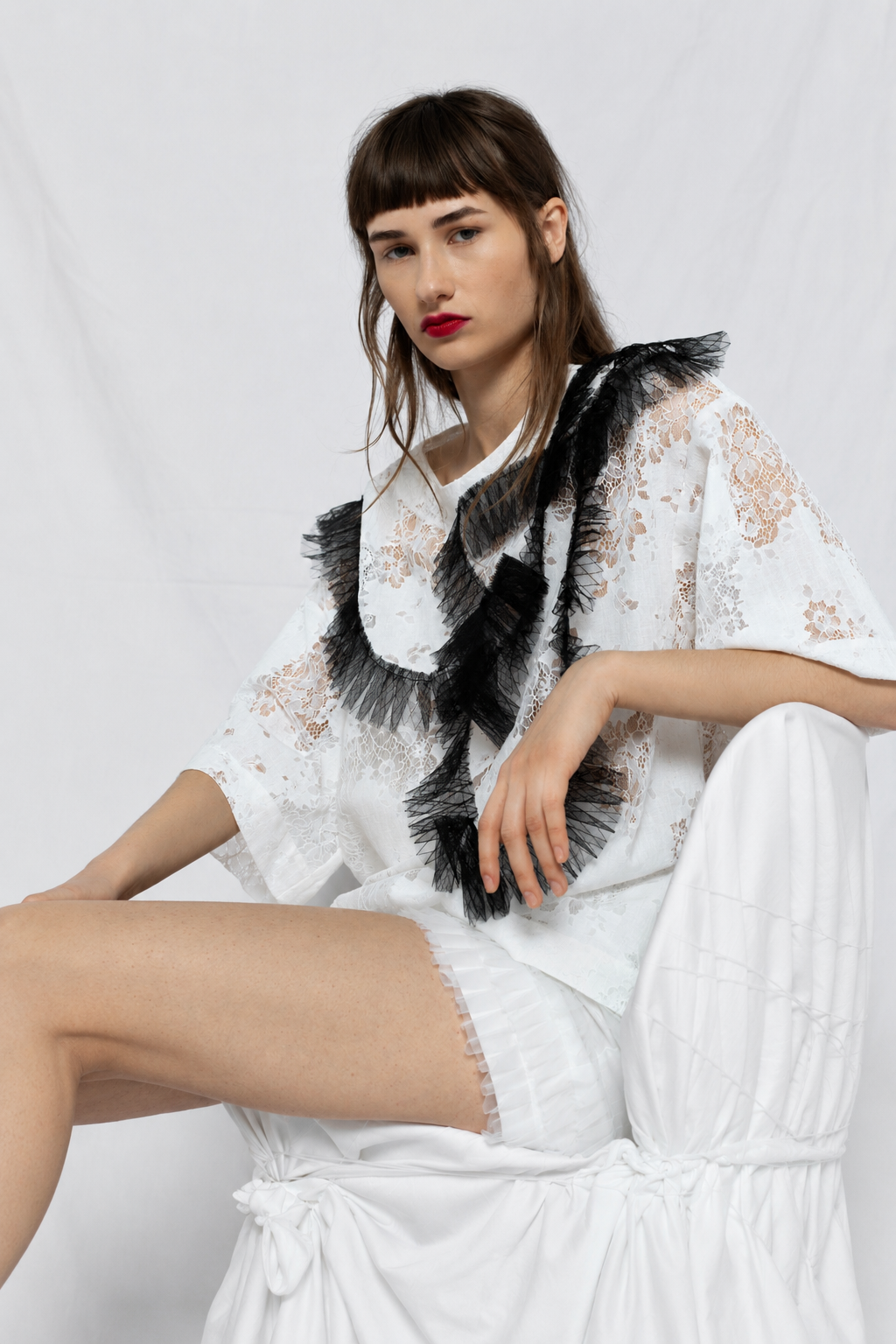 LACE TOP WITH RUFFLE DETAIL